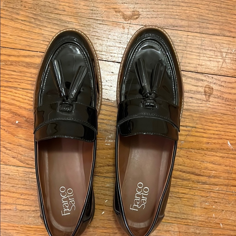 Franco Sarto Black Leather Loafers Slip-On Shoes